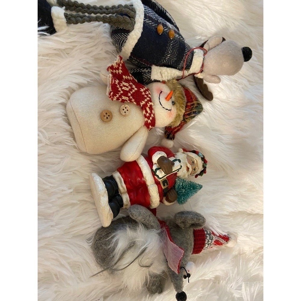 Christmas Ornament Lot 4pc Santa Snowman Mouse Reindeer Rustic Holiday Decor